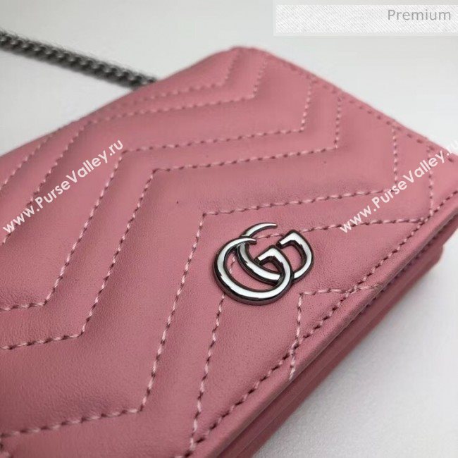 Gucci GG Marmont Matelassé Card Case Wallet With Chain 625693 Pastel Pink 2020 (DLH-20051118)