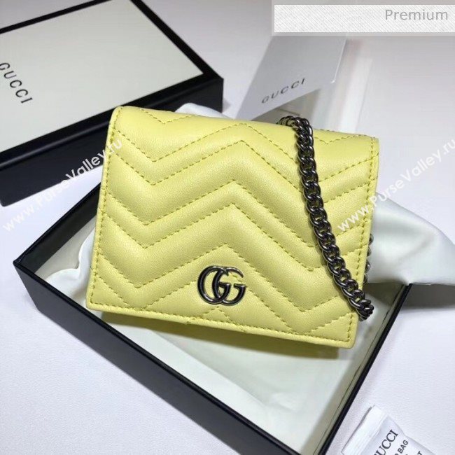 Gucci GG Marmont Matelassé Card Case Wallet With Chain 625693 Pastel Yellow 2020 (DLH-20051119)