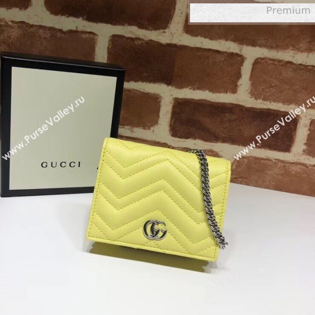 Gucci GG Marmont Matelassé Card Case Wallet With Chain 625693 Pastel Yellow 2020 (DLH-20051119)