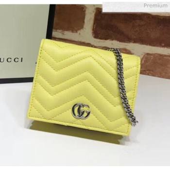 Gucci GG Marmont Matelassé Card Case Wallet With Chain 625693 Pastel Yellow 2020 (DLH-20051119)