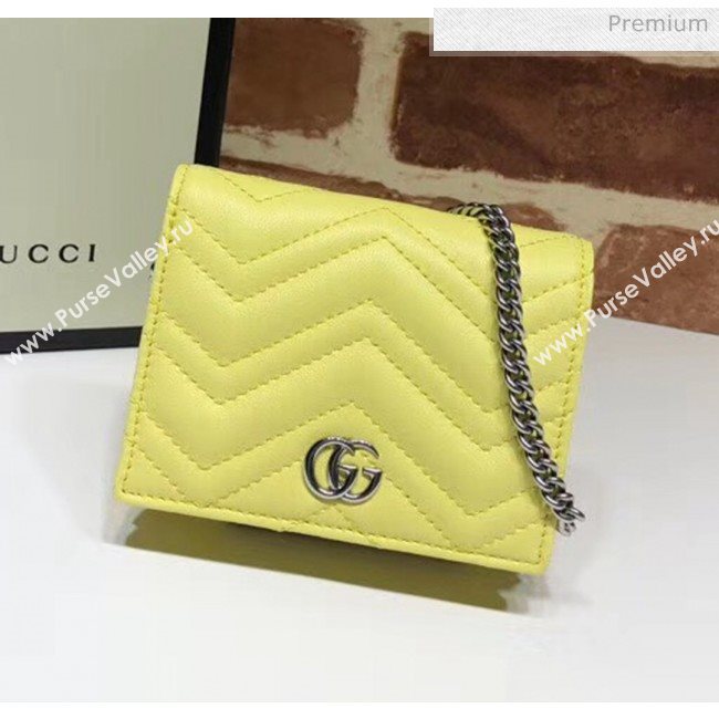 Gucci GG Marmont Matelassé Card Case Wallet With Chain 625693 Pastel Yellow 2020 (DLH-20051119)