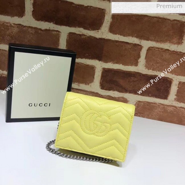 Gucci GG Marmont Matelassé Card Case Wallet With Chain 625693 Pastel Yellow 2020 (DLH-20051119)