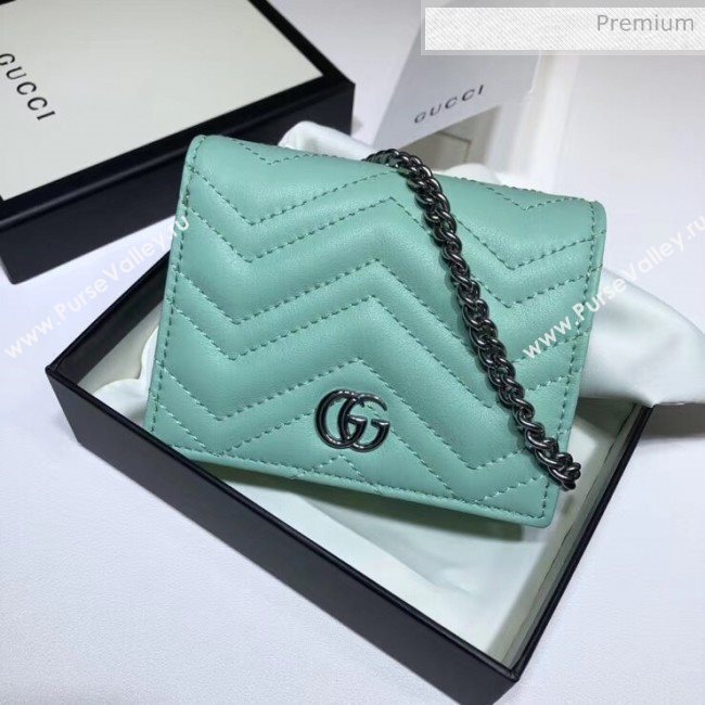 Gucci GG Marmont Matelassé Card Case Wallet With Chain 625693 Pastel Green 2020 (DLH-20051120)