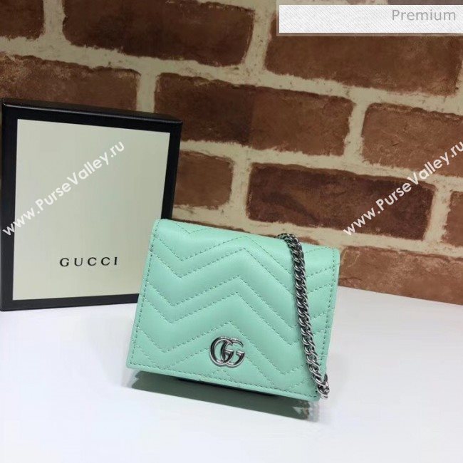 Gucci GG Marmont Matelassé Card Case Wallet With Chain 625693 Pastel Green 2020 (DLH-20051120)