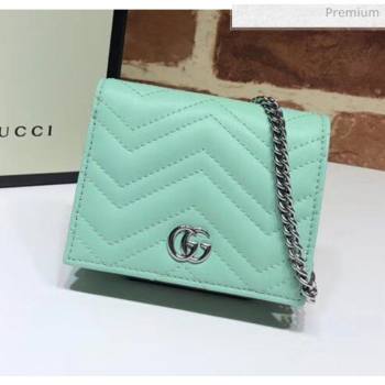 Gucci GG Marmont Matelassé Card Case Wallet With Chain 625693 Pastel Green 2020 (DLH-20051120)