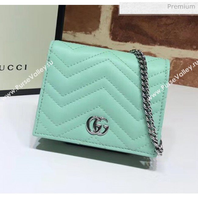 Gucci GG Marmont Matelassé Card Case Wallet With Chain 625693 Pastel Green 2020 (DLH-20051120)