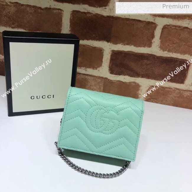 Gucci GG Marmont Matelassé Card Case Wallet With Chain 625693 Pastel Green 2020 (DLH-20051120)