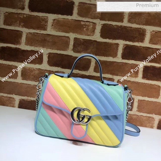 Gucci GG Marmont Matelassé Small Top Handle Bag 498110 Multicolor Pastel 2020 (DLH-20051121)