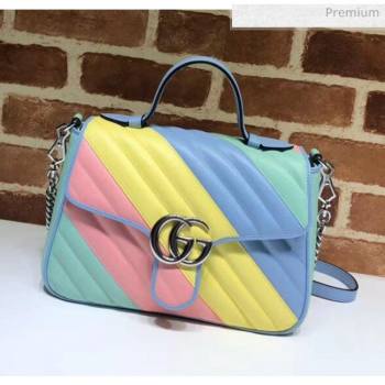 Gucci GG Marmont Matelassé Small Top Handle Bag 498110 Multicolor Pastel 2020 (DLH-20051121)
