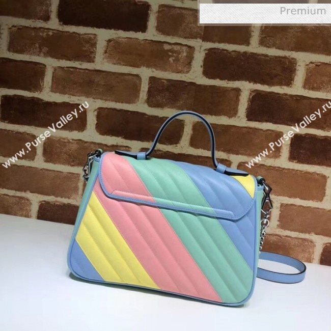 Gucci GG Marmont Matelassé Small Top Handle Bag 498110 Multicolor Pastel 2020 (DLH-20051121)