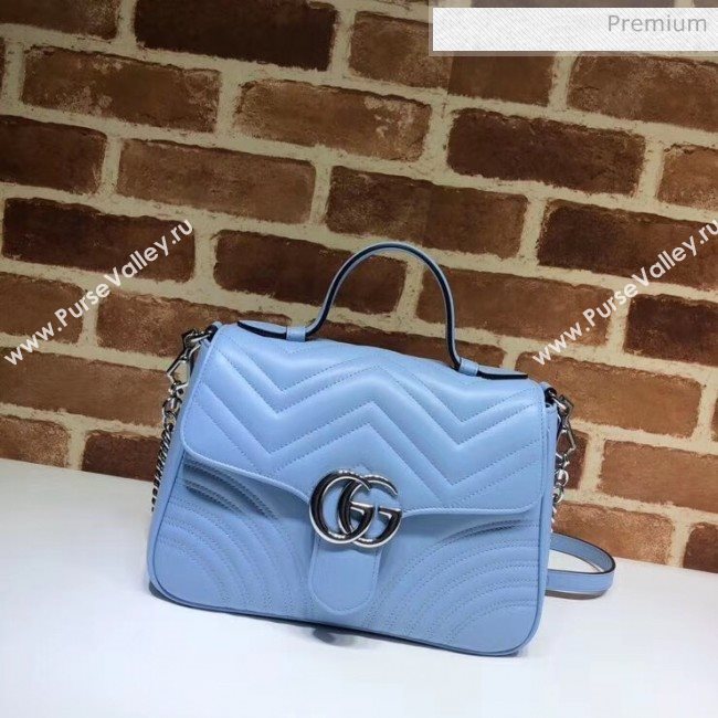 Gucci GG Marmont Matelassé Small Top Handle Bag 498110 Sky Blue 2020 (DLH-20051122)