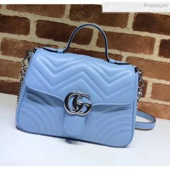 Gucci GG Marmont Matelassé Small Top Handle Bag 498110 Sky Blue 2020 (DLH-20051122)