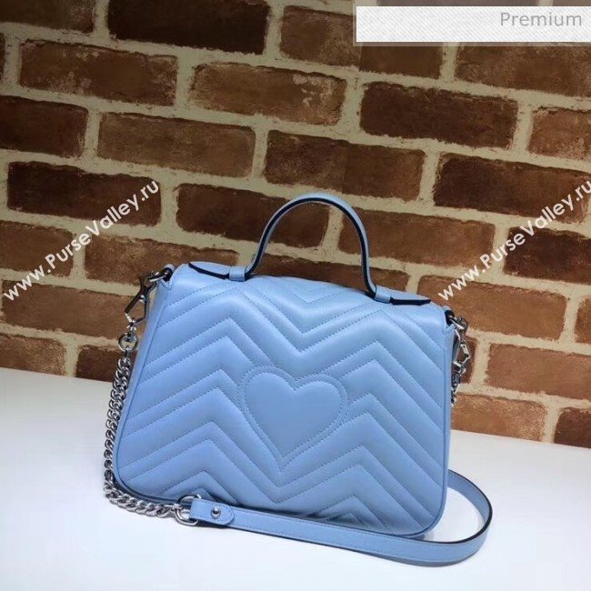 Gucci GG Marmont Matelassé Small Top Handle Bag 498110 Sky Blue 2020 (DLH-20051122)