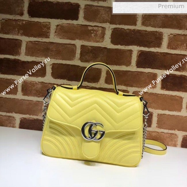 Gucci GG Marmont Matelassé Small Top Handle Bag 498110 Pastel Yellow 2020 (DLH-20051124)