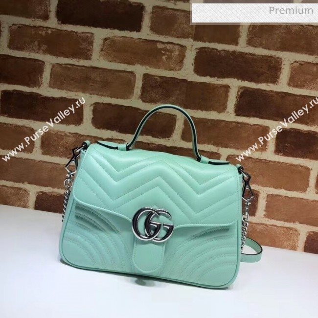 Gucci GG Marmont Matelassé Small Top Handle Bag 498110 Pastel Green 2020 (DLH-20051125)