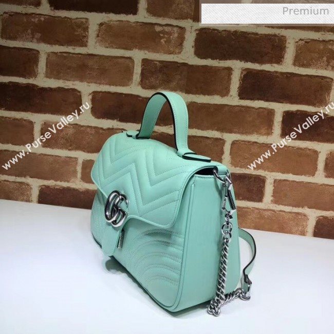 Gucci GG Marmont Matelassé Small Top Handle Bag 498110 Pastel Green 2020 (DLH-20051125)