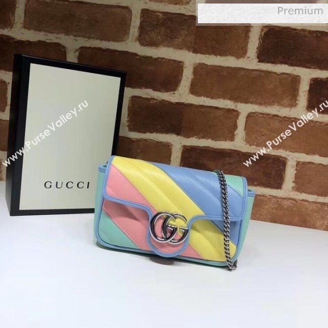 Gucci GG Marmont Matelassé Super Mini Shoulder Bag 476433 Multicolor Pastel 2020 (DLH-20051111)