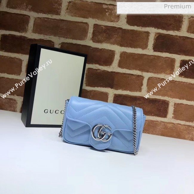 Gucci GG Marmont Matelassé Super Mini Shoulder Bag 476433 Pastel Blue 2020 (DLH-20051114)