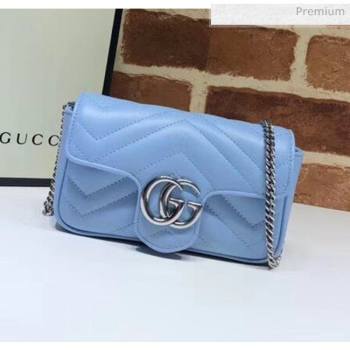 Gucci GG Marmont Matelassé Super Mini Shoulder Bag 476433 Pastel Blue 2020 (DLH-20051114)