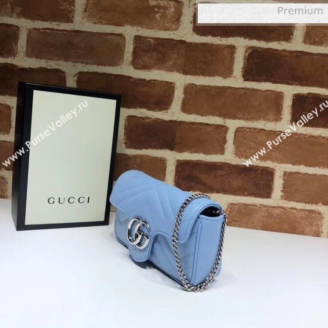Gucci GG Marmont Matelassé Super Mini Shoulder Bag 476433 Pastel Blue 2020 (DLH-20051114)