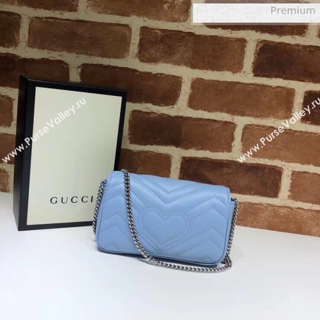 Gucci GG Marmont Matelassé Super Mini Shoulder Bag 476433 Pastel Blue 2020 (DLH-20051114)