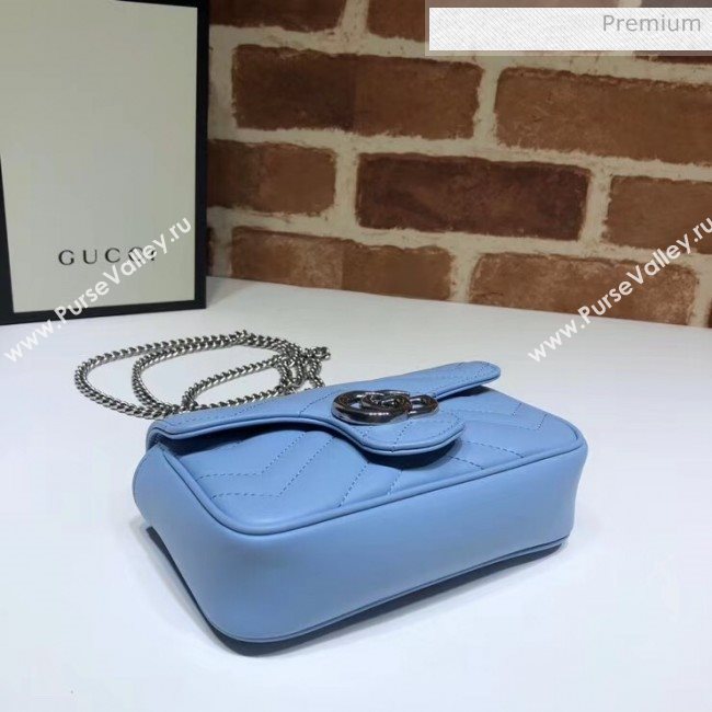 Gucci GG Marmont Matelassé Super Mini Shoulder Bag 476433 Pastel Blue 2020 (DLH-20051114)