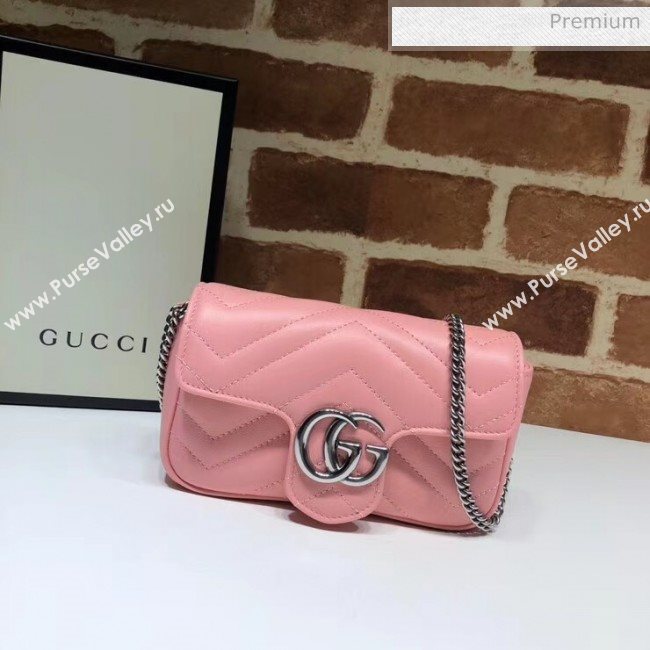 Gucci GG Marmont Matelassé Super Mini Shoulder Bag 476433 Pastel Pink 2020 (DLH-20051115)