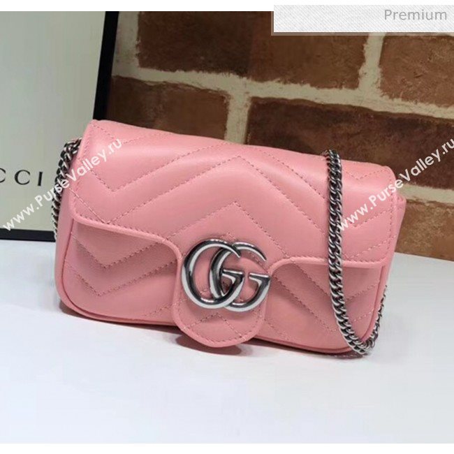 Gucci GG Marmont Matelassé Super Mini Shoulder Bag 476433 Pastel Pink 2020 (DLH-20051115)