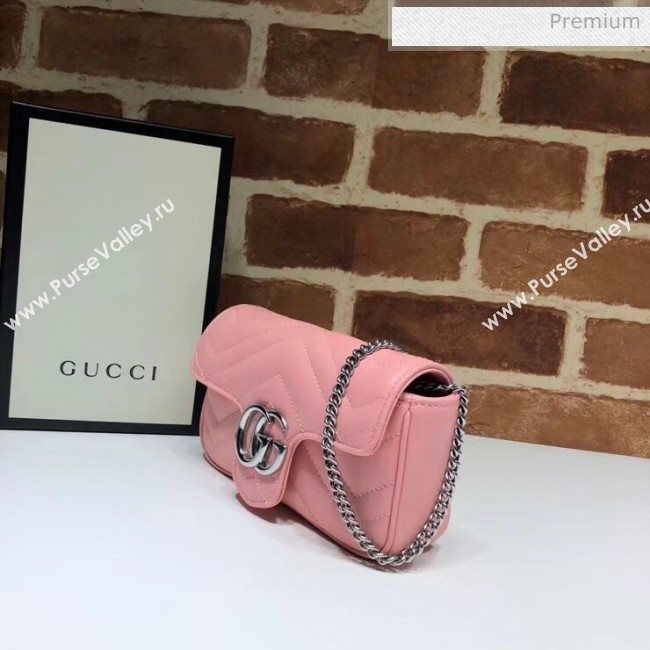 Gucci GG Marmont Matelassé Super Mini Shoulder Bag 476433 Pastel Pink 2020 (DLH-20051115)