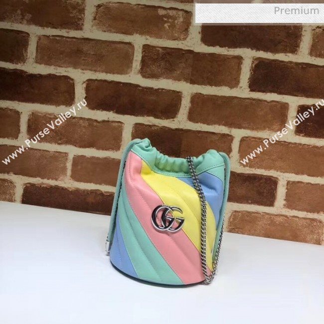 Gucci GG Marmont Matelassé Mini Bucket Bag 575163 Multicolor Pastel 2020 (DLH-20051131)