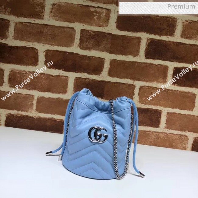 Gucci GG Marmont Matelassé Mini Bucket Bag 575163 Pastel Blue 2020 (DLH-20051134)