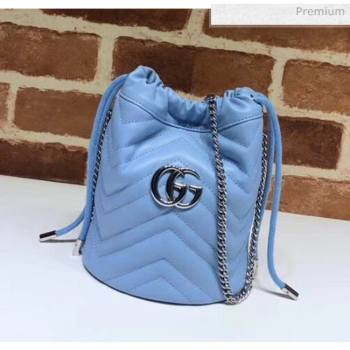 Gucci GG Marmont Matelassé Mini Bucket Bag 575163 Pastel Blue 2020 (DLH-20051134)