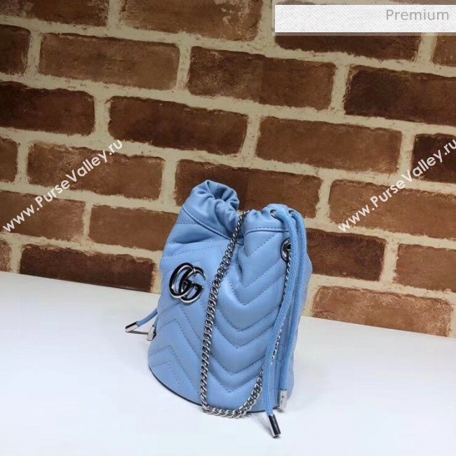 Gucci GG Marmont Matelassé Mini Bucket Bag 575163 Pastel Blue 2020 (DLH-20051134)