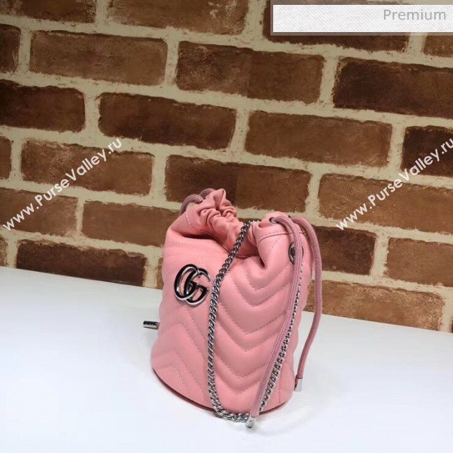 Gucci GG Marmont Matelassé Mini Bucket Bag 575163 Pastel Pink 2020 (DLH-20051135)