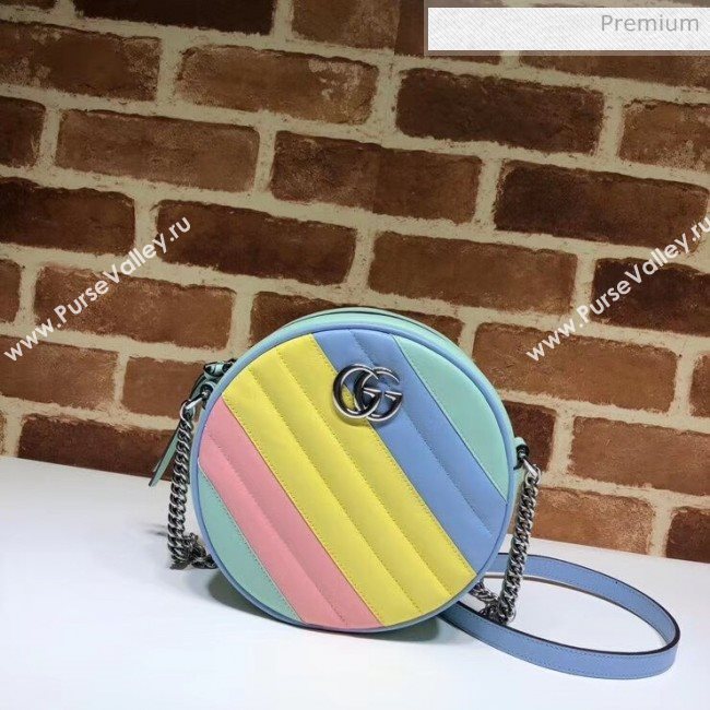 Gucci GG Marmont Mini Round Shoulder Bag 550154 Multicolor Pastel 2020 (DLH-20051136)