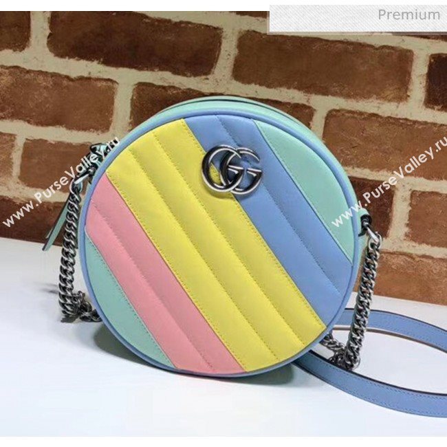 Gucci GG Marmont Mini Round Shoulder Bag 550154 Multicolor Pastel 2020 (DLH-20051136)