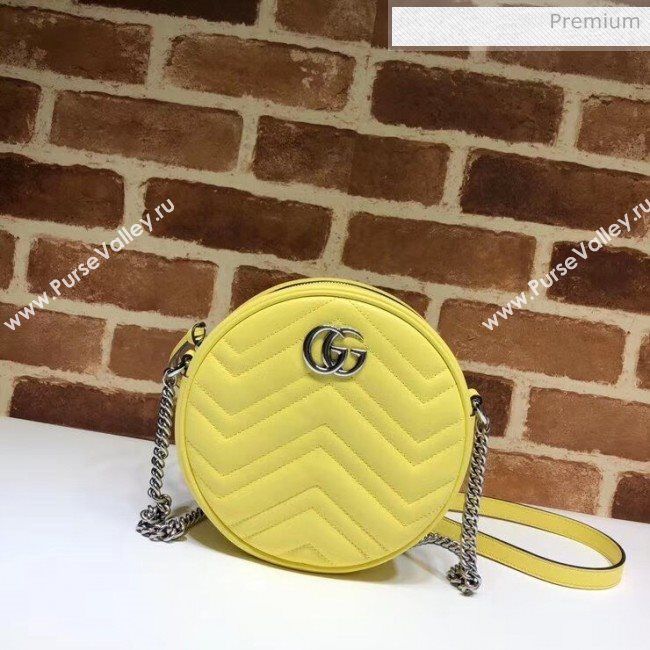 Gucci GG Marmont Mini Round Shoulder Bag 550154 Pastel Yellow 2020 (DLH-20051137)