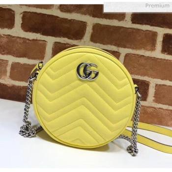 Gucci GG Marmont Mini Round Shoulder Bag 550154 Pastel Yellow 2020 (DLH-20051137)