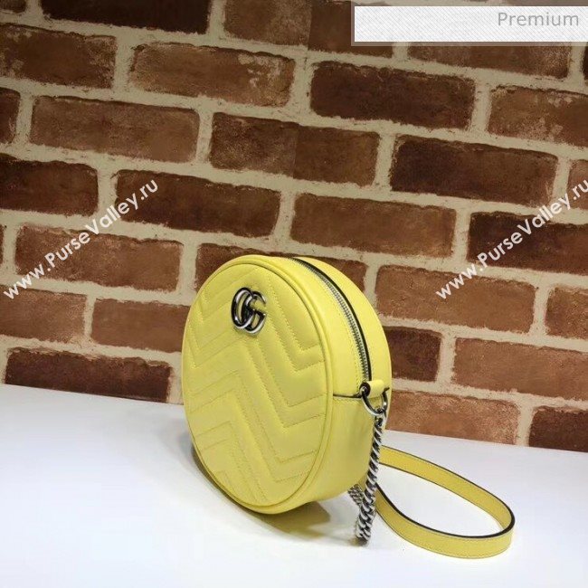 Gucci GG Marmont Mini Round Shoulder Bag 550154 Pastel Yellow 2020 (DLH-20051137)