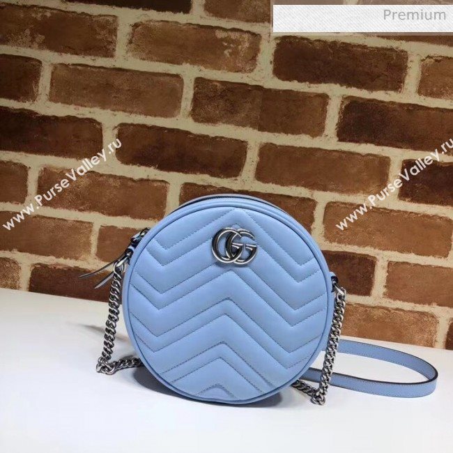 Gucci GG Marmont Mini Round Shoulder Bag 550154 Pastel Blue 2020 (DLH-20051139)