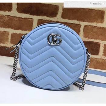 Gucci GG Marmont Mini Round Shoulder Bag 550154 Pastel Blue 2020 (DLH-20051139)