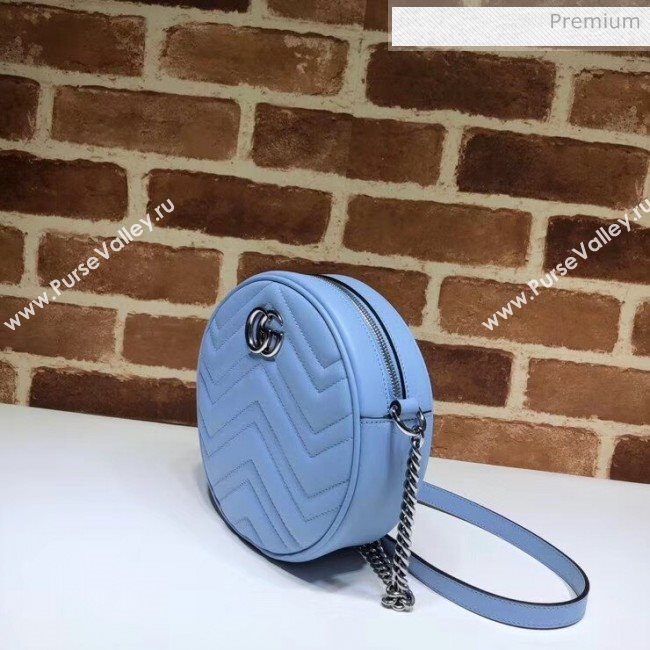 Gucci GG Marmont Mini Round Shoulder Bag 550154 Pastel Blue 2020 (DLH-20051139)