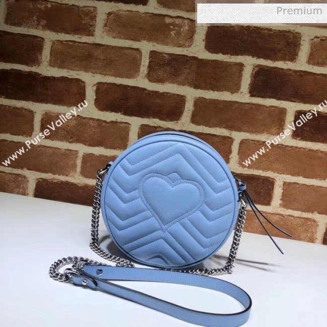 Gucci GG Marmont Mini Round Shoulder Bag 550154 Pastel Blue 2020 (DLH-20051139)