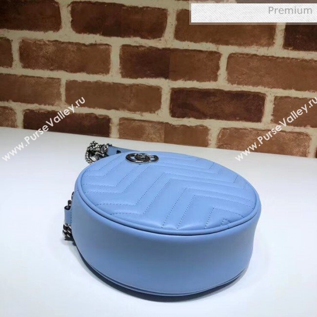 Gucci GG Marmont Mini Round Shoulder Bag 550154 Pastel Blue 2020 (DLH-20051139)