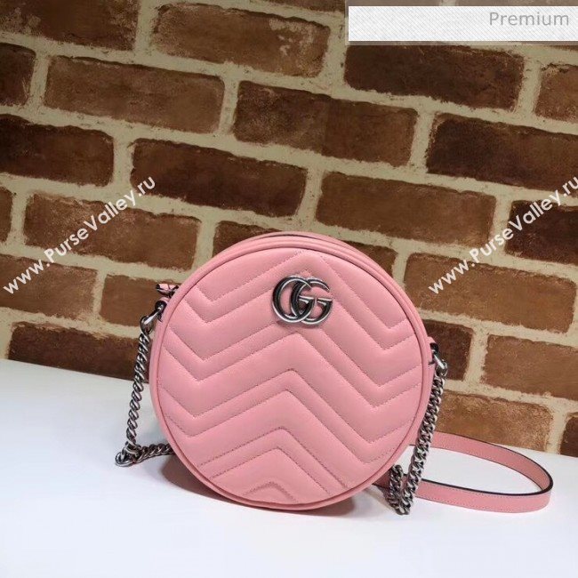 Gucci GG Marmont Mini Round Shoulder Bag 550154 Pastel Pink 2020 (DLH-20051140)