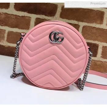 Gucci GG Marmont Mini Round Shoulder Bag 550154 Pastel Pink 2020 (DLH-20051140)