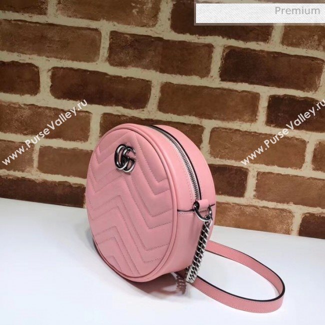 Gucci GG Marmont Mini Round Shoulder Bag 550154 Pastel Pink 2020 (DLH-20051140)