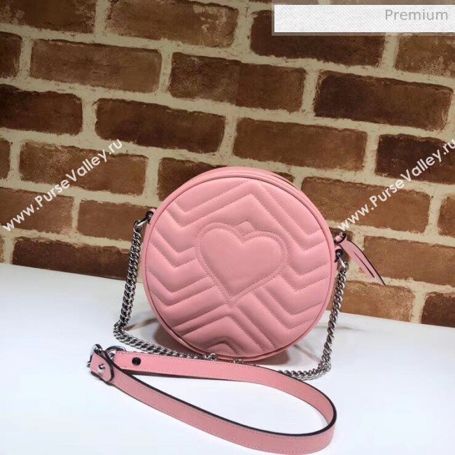 Gucci GG Marmont Mini Round Shoulder Bag 550154 Pastel Pink 2020 (DLH-20051140)