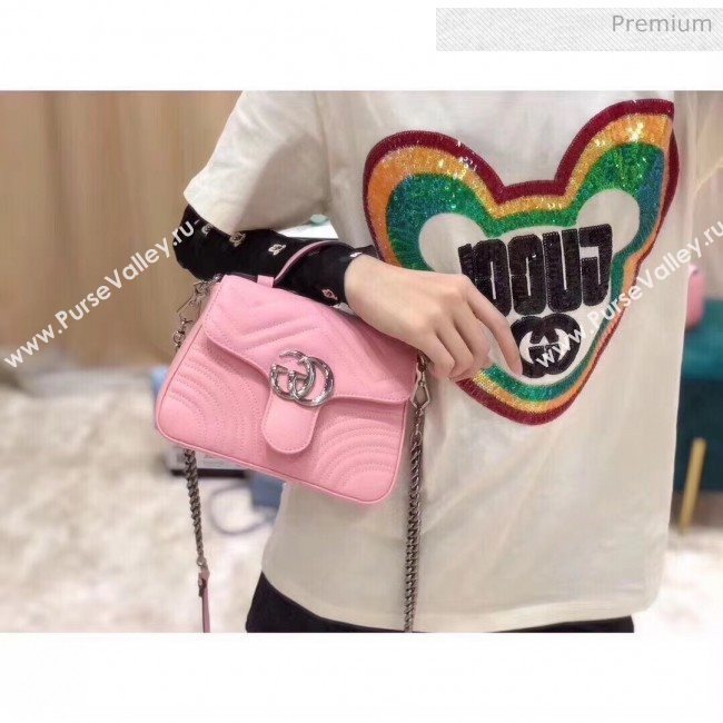 Gucci GG Marmont Matelassé Mini Top Handle Bag 547260 Pastel Pink 2020 (DLH-20051130)