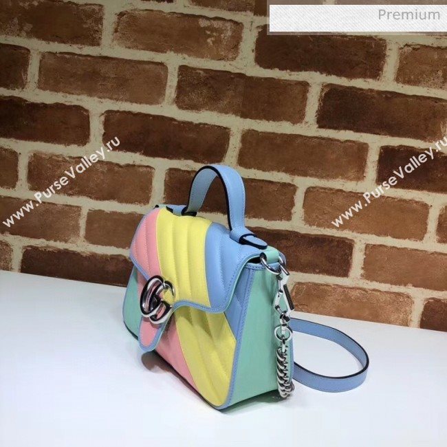 Gucci GG Marmont Matelassé Mini Top Handle Bag 547260 Multicolor Pastel 2020 (DLH-20051126)